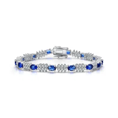 Genevive Jewelry Women's Sterling Silver White Gold Plated With Colored Cubic Zirconia Sapphire Bracelet - Blue