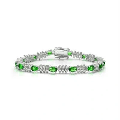 Genevive Jewelry Women's Sterling Silver White Gold Plated With Colored Cubic Zirconia Sapphire Bracelet - Green