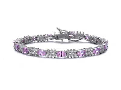 Genevive Jewelry Women's Sterling Silver White Gold Plated With Colored Cubic Zirconia Sapphire Bracelet - Pink
