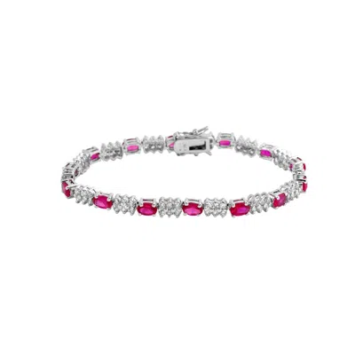 Genevive Jewelry Women's Sterling Silver White Gold Plated With Colored Cubic Zirconia Sapphire Bracelet - Red