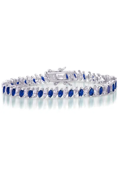 Genevive Jewelry Women's Sterling Silver White Gold Plated With Cubic Zirconia Tennis Bracelet - Blue