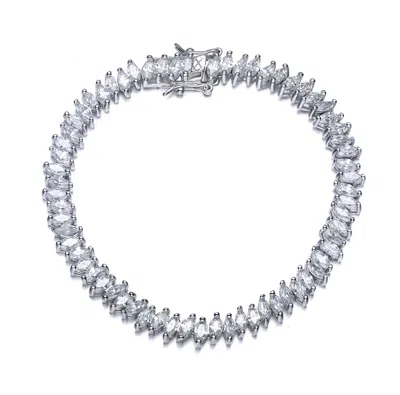 Genevive Jewelry Women's Sterling Silver White Gold Plated With Cubic Zirconia Tennis Bracelet - White