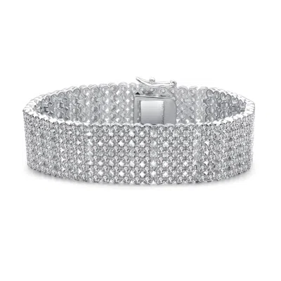 Genevive Jewelry Women's Sterling Silver White Gold Plated With Cubic Zirconia Wide Six Row Tennis Bracelet