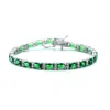 Genevive Jewelry Women's Sterling Silver White Gold Plated With Emerald Green Cubic Zirconia Tennis Bracelet In Green