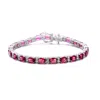 Genevive Jewelry Women's Sterling Silver White Gold Plated With Ruby Red Cubic Zirconia Tennis Bracelet In Red