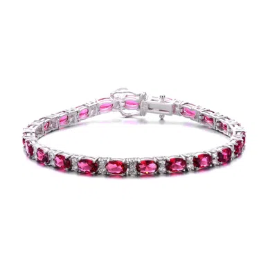 Genevive Jewelry Women's Sterling Silver White Gold Plated With Ruby Red Cubic Zirconia Tennis Bracelet