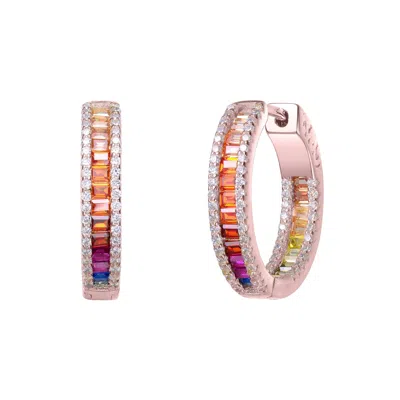 Genevive Jewelry Women's Sterling Silver With Colored Cubic Zirconia Hoop Earrings - Multi Colored Rose Gold