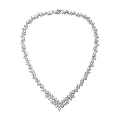 Genevive Jewelry Women's Sterling Silver With White Gold Plated Clear Marquise Cubic Zirconia Cluster Necklace