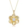 Genevive Jewelry Women's Sterling Silver Yellow Gold Plated Flower Shaped White Cubic Zirconia Pendant Necklace In Gold