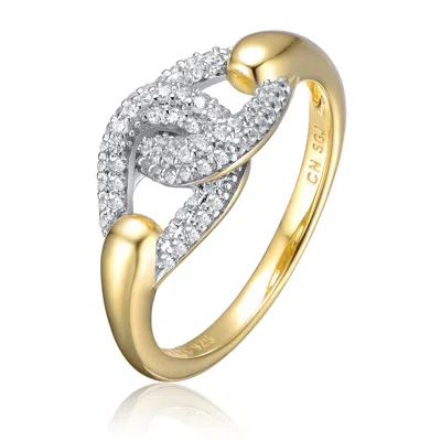 Genevive Jewelry Women's Sterling Silver Yellow Gold Plated With Clear Cubic Zirconia Entwined Double Curb Chain Ring