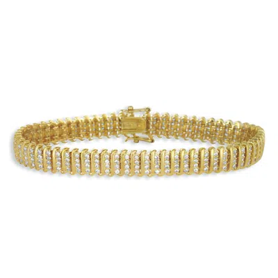 Genevive Jewelry Women's Sterling Silver Yellow Gold Plated With Clear Cubic Zirconia Wave Bar Link Tennis Bracelet