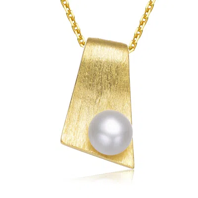 Genevive Jewelry Women's Sterling Silver Yellow Gold Plated With Genuine Freshwater Pearl Rectangle Pendant Necklace