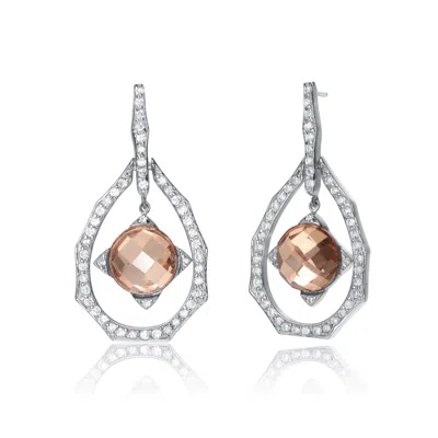 Genevive Jewelry Women's White / Brown / Silver Sterling Silver Clear & Copper Cubic Zirconia Earrings