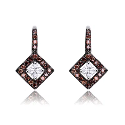 Genevive Jewelry Women's White / Brown / Silver Sterling Silver Cubic Zirconia Dark Drop Earrings