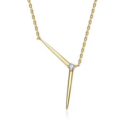 Genevive Jewelry Women's White Genevive Sterling Silver Gold Plated With Cubic Zirconia Solar Chevron Necklace