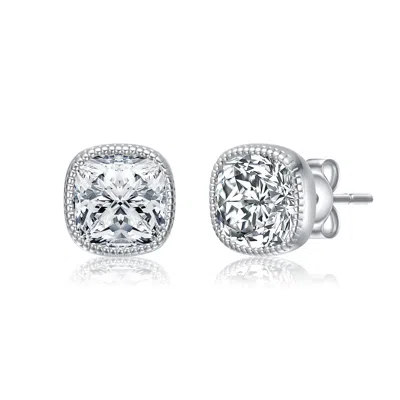 Genevive Jewelry Women's White Gold Plated Square Bezel Set Clear Cubic Zirconia Stud Earrings