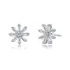 Genevive Jewelry Women's White Gold Plated With Clear Cubic Zirconia Flower Stud Earrings In White