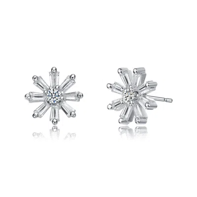 Genevive Jewelry Women's White Gold Plated With Clear Cubic Zirconia Flower Stud Earrings