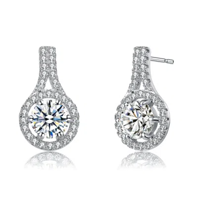 Genevive Jewelry Women's White Gold Plated With Clear Round Cubic Zirconia Drop Earrings