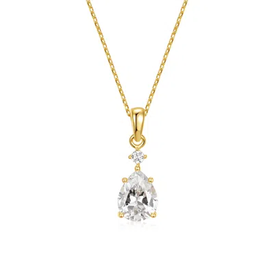 Genevive Jewelry Women's White Gold Plated With Cubic Zirconia Raindrop Pear Two-stone Pendant Necklace