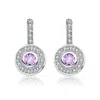Genevive Jewelry Women's White / Pink Rachel Glauber White Gold Plated Round Dangle Earrings With Pink Cubic Zirconia In Multi