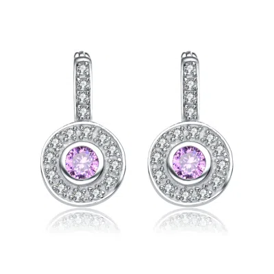 Genevive Jewelry Women's White / Pink Rachel Glauber White Gold Plated Round Dangle Earrings With Pink Cubic Zirconia In Multi