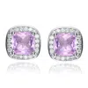 Genevive Jewelry Women's White / Pink Rachel Glauber White Gold Plated Square Stud Earrings With Pink Cubic Zirconia In Multi
