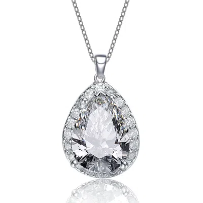 Genevive Jewelry Women's White Rachel Glauber Pear-shaped Pendant Necklace With Clear Cubic Zirconia