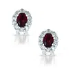 Genevive Jewelry Women's White / Red Sterling Silver Ruby Cubic Zirconia Button Earrings In Multi
