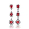 Genevive Jewelry Women's White / Red Sterling Silver White Gold Plated With Ruby Dangling Earrings In Multi