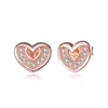 Genevive Jewelry Women's White / Rose Gold Cubic Zirconia Ss Rose Plated Heart Shape Earrings