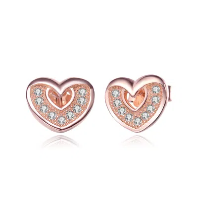 Genevive Jewelry Women's White / Rose Gold Cubic Zirconia Ss Rose Plated Heart Shape Earrings