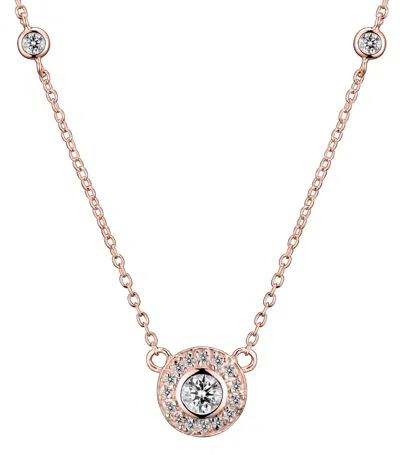 Genevive Jewelry Women's White / Rose Gold Cubic Zirconia Sterling Silver Rose Plated Round Bezel Set Necklace In Multi