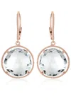 Genevive Jewelry Women's White / Rose Gold Cubic Zirconia Sterling Silver Rose Plated Round Clear Quartz Drop Earring In Multi