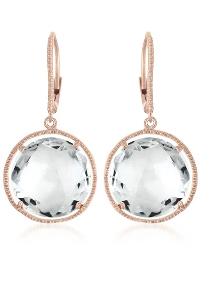 Genevive Jewelry Women's White / Rose Gold Cubic Zirconia Sterling Silver Rose Plated Round Clear Quartz Drop Earring In Multi