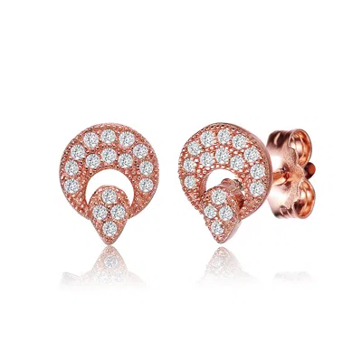 Genevive Jewelry Women's White / Rose Gold Cubic Zirconia Sterling Silver Rose Plated Round Stud Earrings In Multi