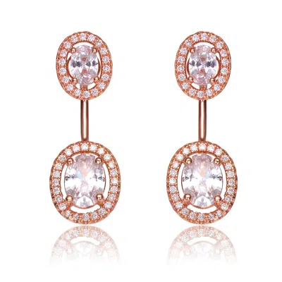 Genevive Jewelry Women's White / Rose Gold Cz Rose Plated Sterling Silver Oval Ear Puff Earrings In Multi
