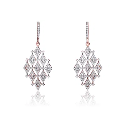 Genevive Jewelry Women's White / Rose Gold Palais Damask Argyle Earrings In Gray