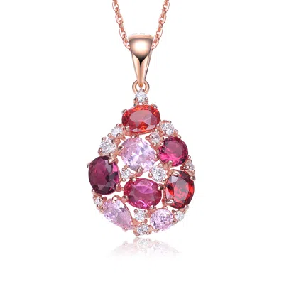 Genevive Jewelry Women's White / Rose Gold / Pink Rose Gold Plated Red Color Variant Cubic Zirconia Accent Pendant Ne