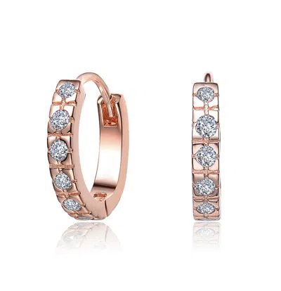 Genevive Jewelry Women's White / Rose Gold Rachel Glauber Rose Gold Plated With Cubic Zirconia Mini Huggie Hoop Earri In Multi