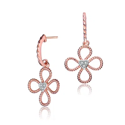 Genevive Jewelry Women's White / Rose Gold Rose Gold Overlay Cubic Zirconia Four Petal Flower Earrings