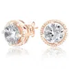 Genevive Jewelry Women's White / Rose Gold Rose Gold Plated Sterling Silver Cubic Zirconia Button Stud Earrings In Multi