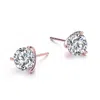 Genevive Jewelry Women's White / Rose Gold Rose Gold Plated Three-prong Martini Solitaire Stud Earrings In Multi