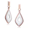 Genevive Jewelry Women's White / Rose Gold Rose Gold Plated With White Ceramic Cubic Zirconia Earrings In Multi