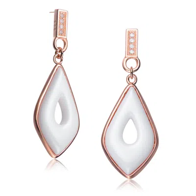 Genevive Jewelry Women's White / Rose Gold Rose Gold Plated With White Ceramic Cubic Zirconia Earrings In Multi