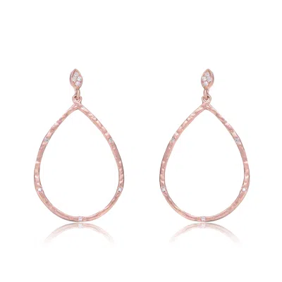 Genevive Jewelry Women's White / Rose Gold Rose-plated Sterling Silver Cubic Zirconia Outlined Pear Shape Earrings In Multi