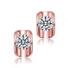 Genevive Jewelry Women's White / Rose Gold Sterling Silver Rose Gold Plated Cubic Zirconia Geometrical Stud Earrings In Multi