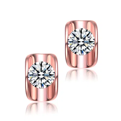 Genevive Jewelry Women's White / Rose Gold Sterling Silver Rose Gold Plated Cubic Zirconia Geometrical Stud Earrings In Multi