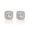 Genevive Jewelry Women's White / Rose Gold Sterling Silver Rose Gold Plated Cubic Zirconia Square Stud Earrings In Multi