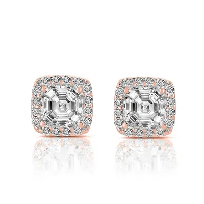 Genevive Jewelry Women's White / Rose Gold Sterling Silver Rose Gold Plated Cubic Zirconia Square Stud Earrings In Multi